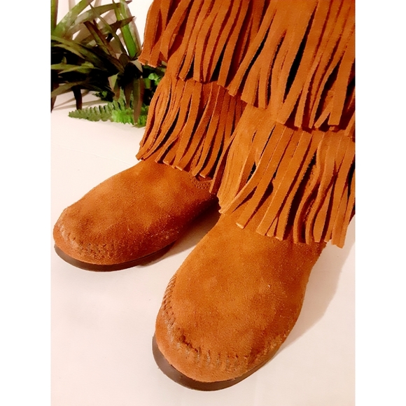 Minnetonka Three Layer Fringe Boots in Brown - Picture 10 of 16